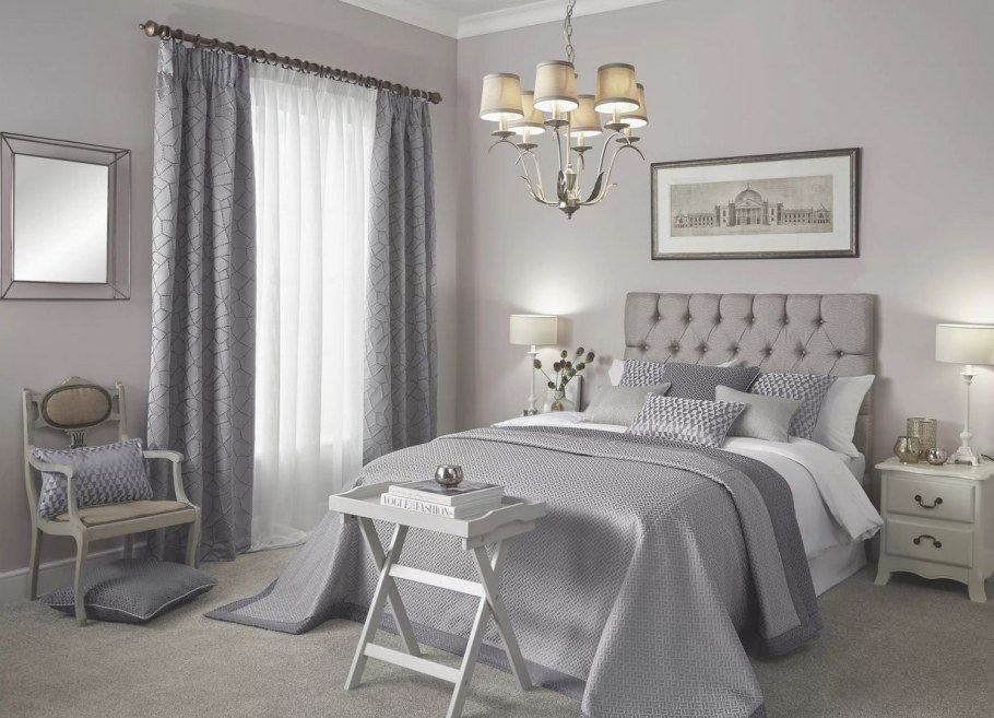 Серые стены в спальне