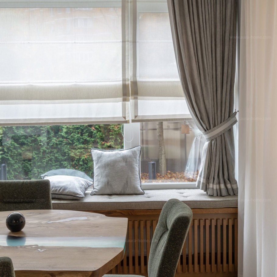 Римская штора и тюль до подоконника