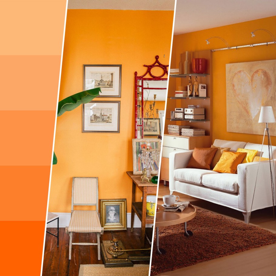 С каким цветом сочетается оранжевый цвет в интерьере