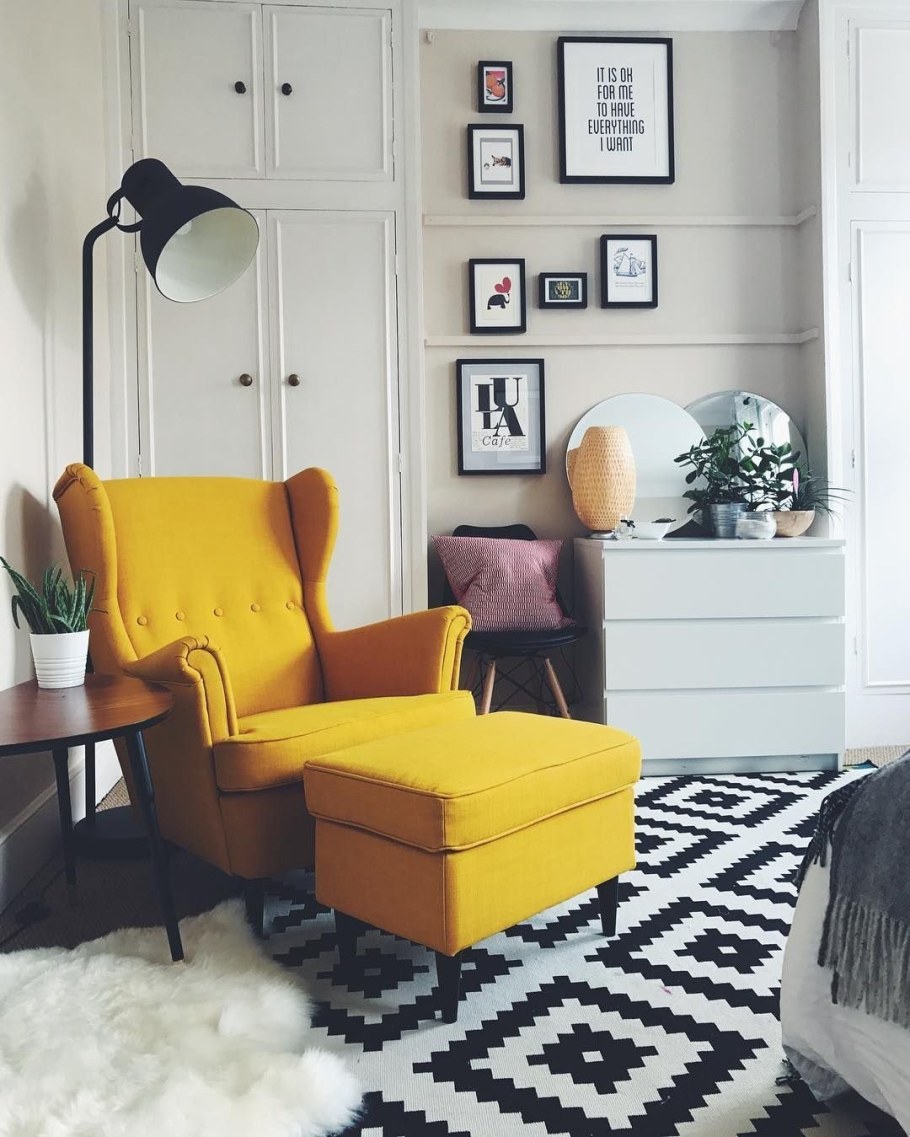 Желтое кресло икеа СТРАНДМОН