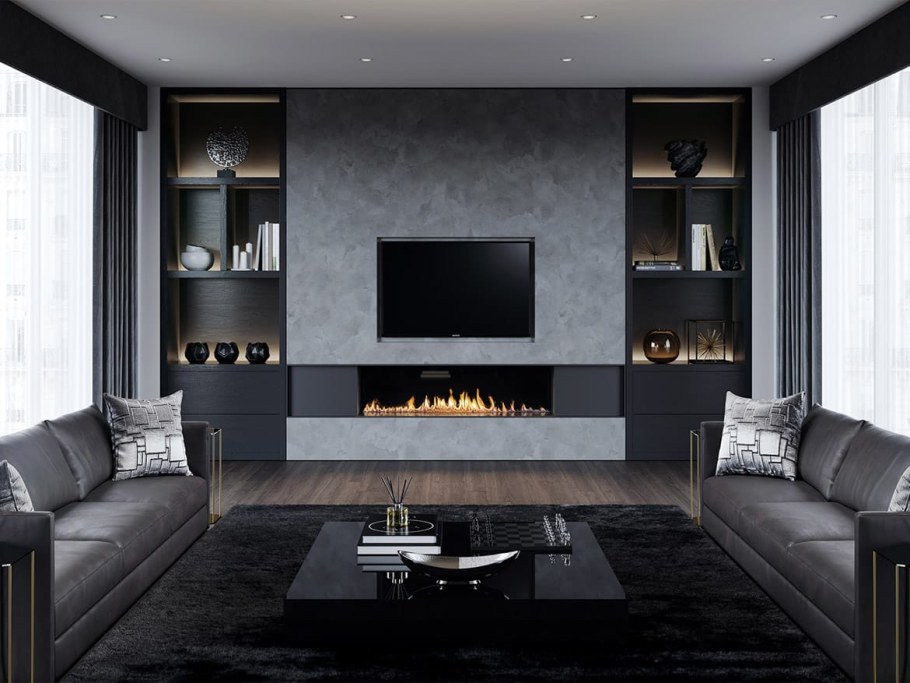 Камины в интерьере гостиной