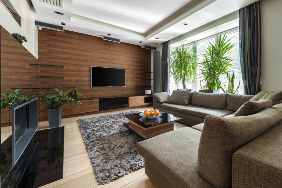 Деревянные панели в гостиной