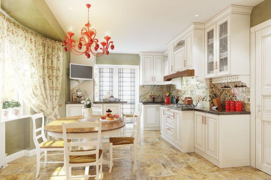 Кухня-столовая 20 кв.м в прованском стиле