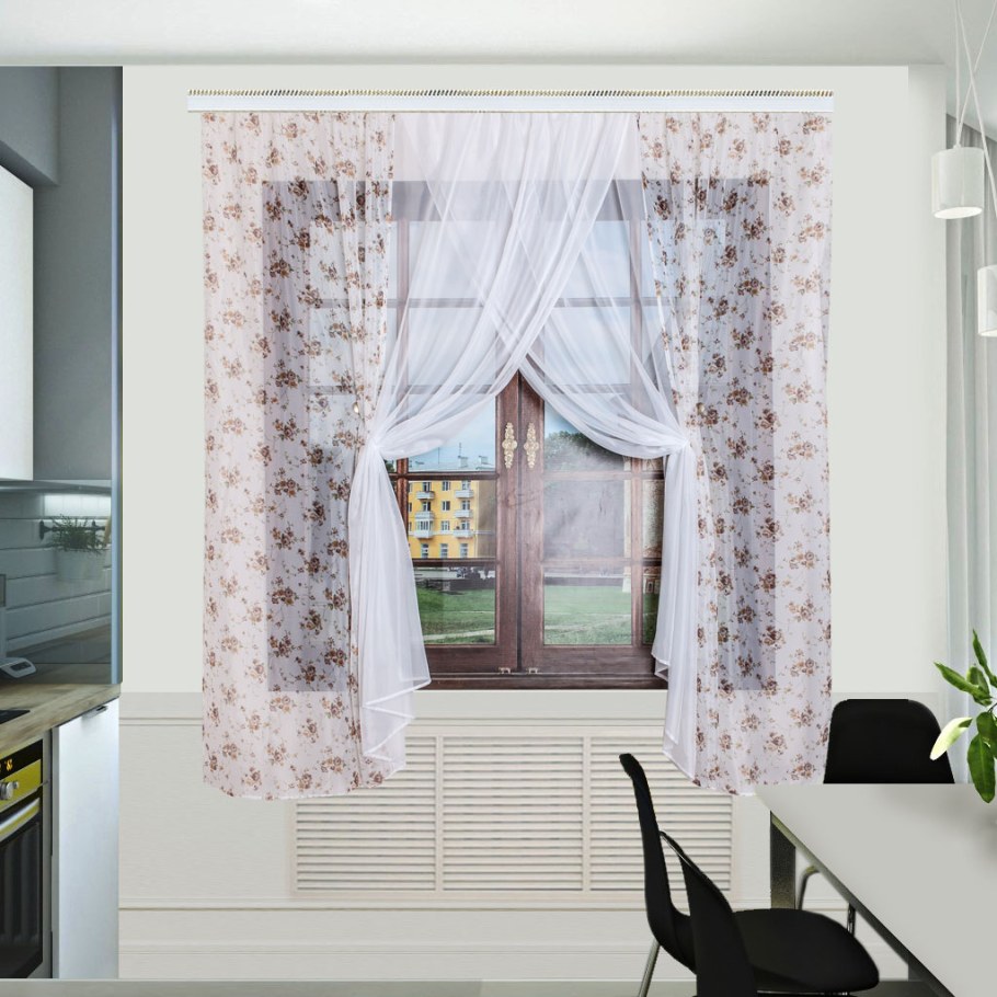 Шторы на кухню до подоконника