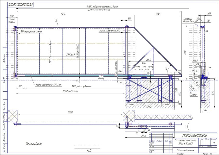 Каркас откатных ворот чертеж 4м