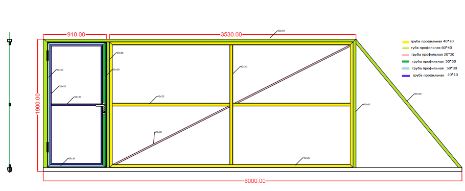 Чертёж откатных ворот проём 5м