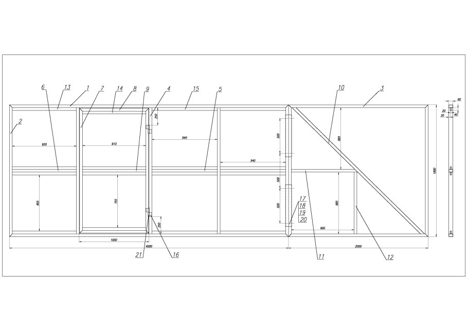 Чертёж откатных ворот проём 3м