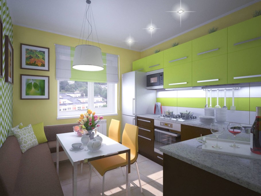 Кухня с зелеными акцентами
