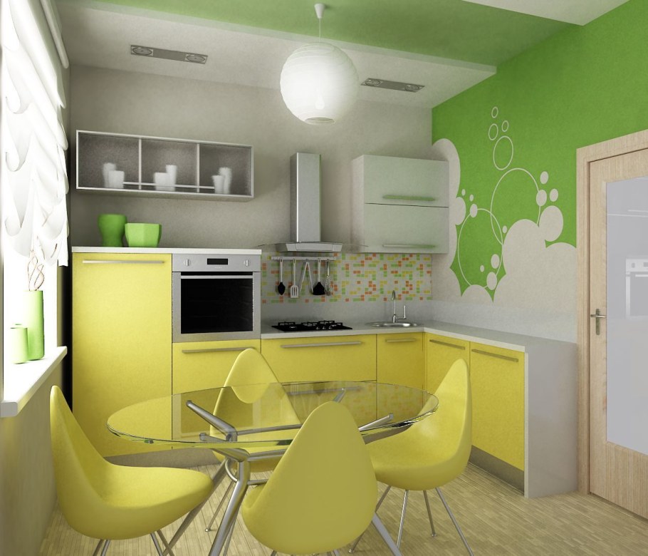 Кухня в желто зеленом цвете