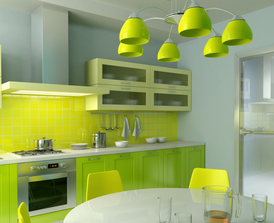 Салатовая кухня в интерьере
