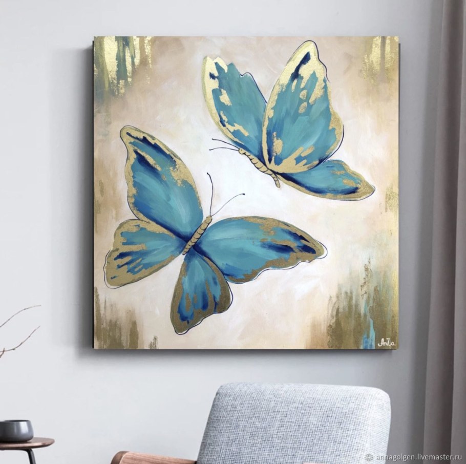 Интерьерная картина бабочки с поталью