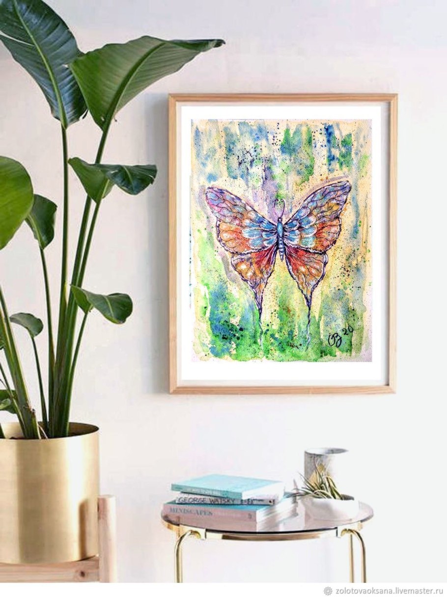 Бабочка на бумаге акварель