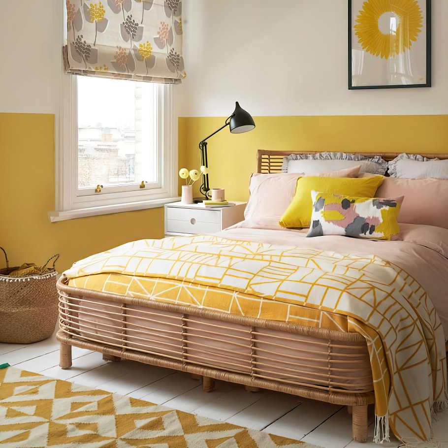 Желтый интерьер спальни