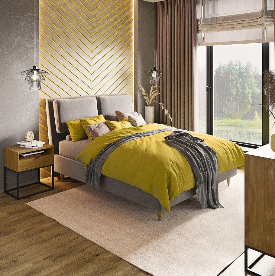 Спальня в серо желтом цвете