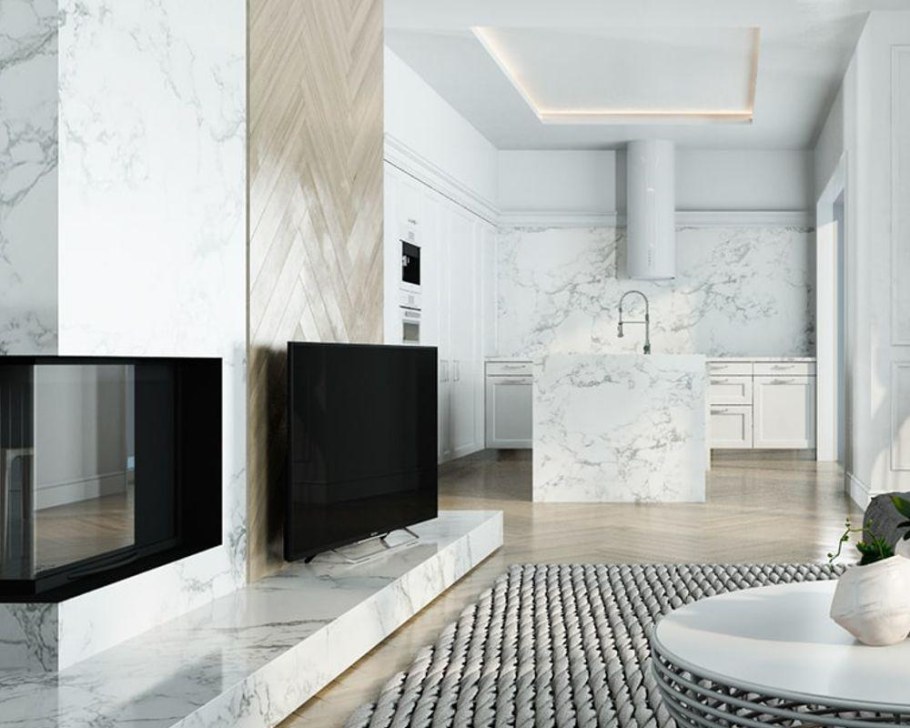 Гостиная с мраморной стеной