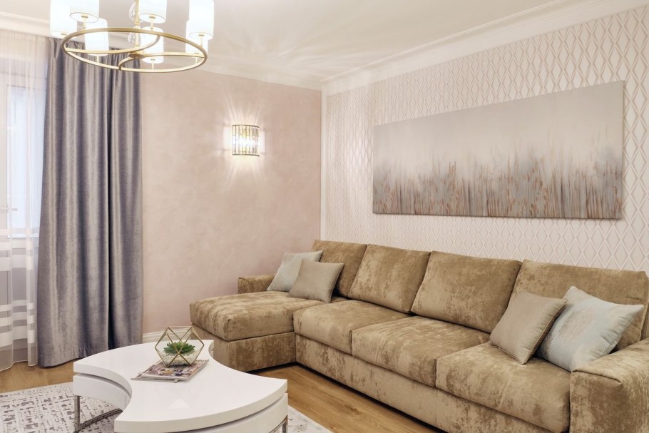 Декоративная штукатурка в интерьере гостиной