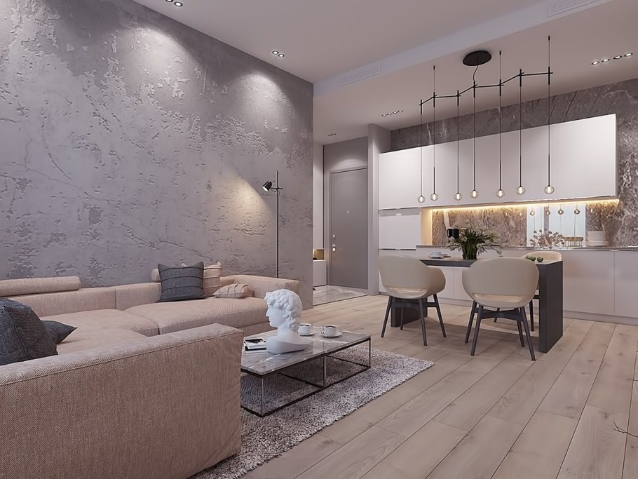 Гостиная с декоративной штукатуркой