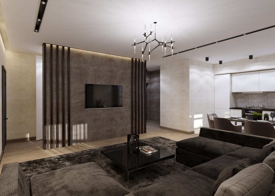 Современная отделка стен в гостиной