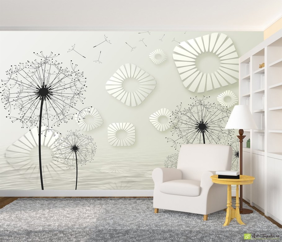 Фотообои одуванчики и стена