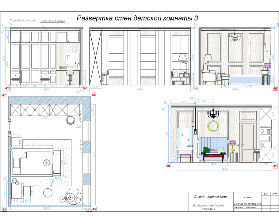 Развертка стен ванной комнаты