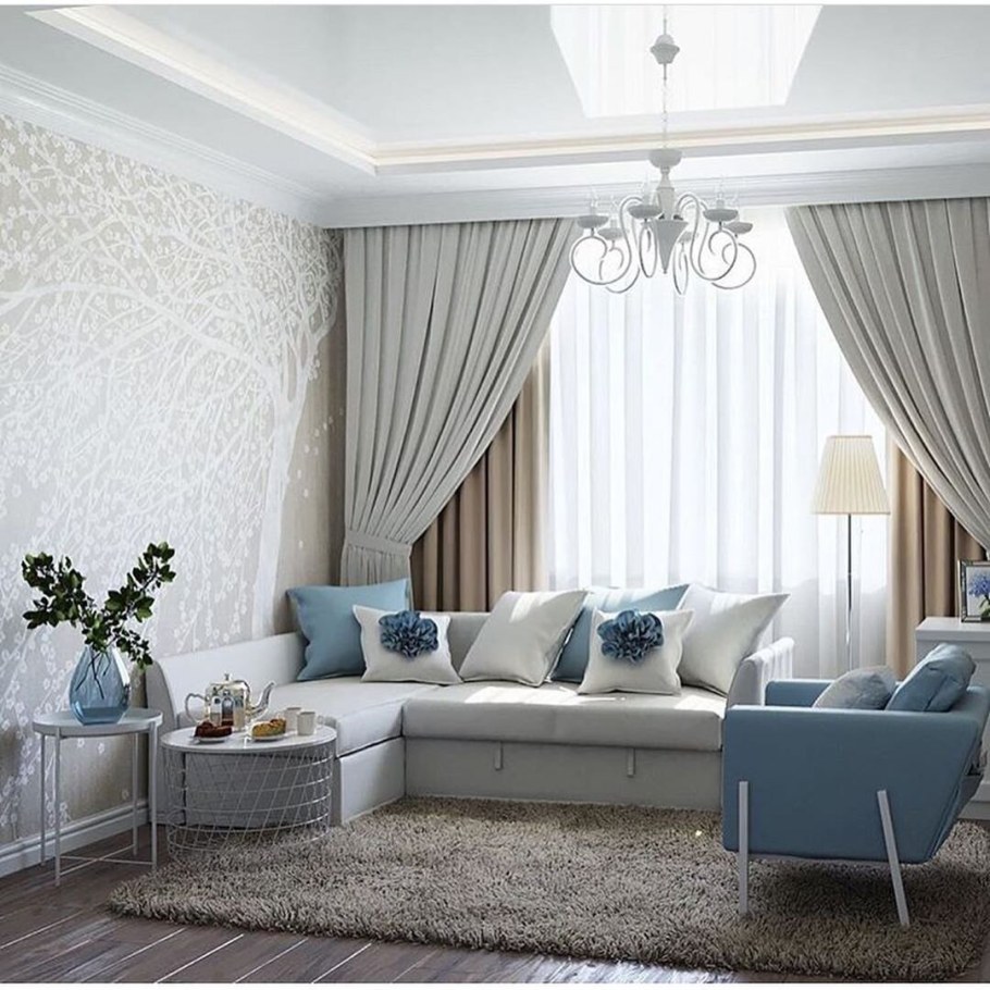 Гостиная в светло голубых тонах