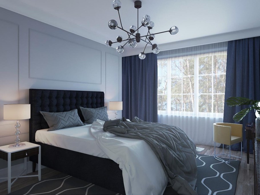 Серые стены в спальне