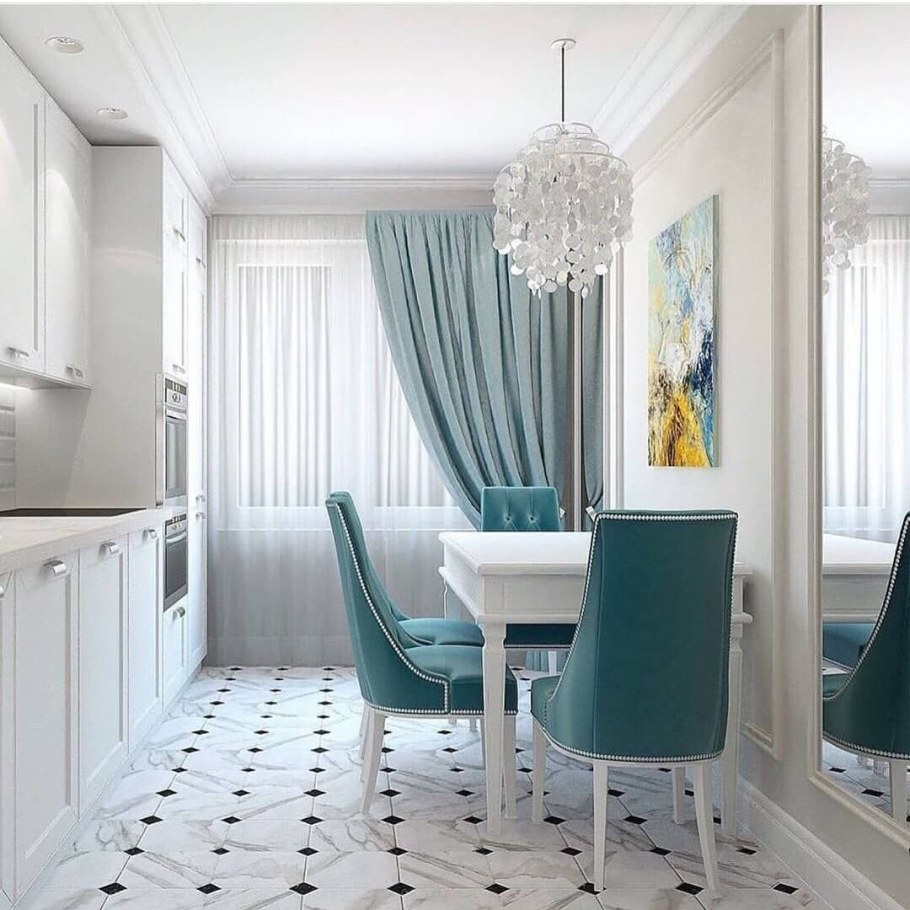 Мятные шторы на кухню