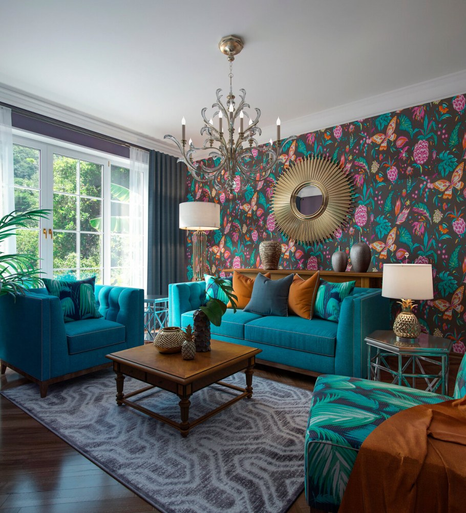 Синий и коричневый в интерьере