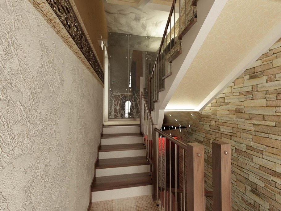 Декоративная штукатурка на лестничном марше