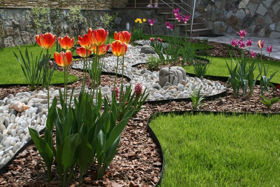 Красивые клумбы с тюльпанами