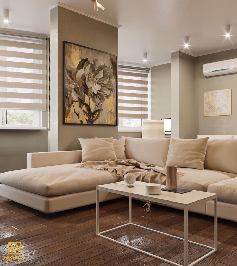 Бежевый интерьер гостиной