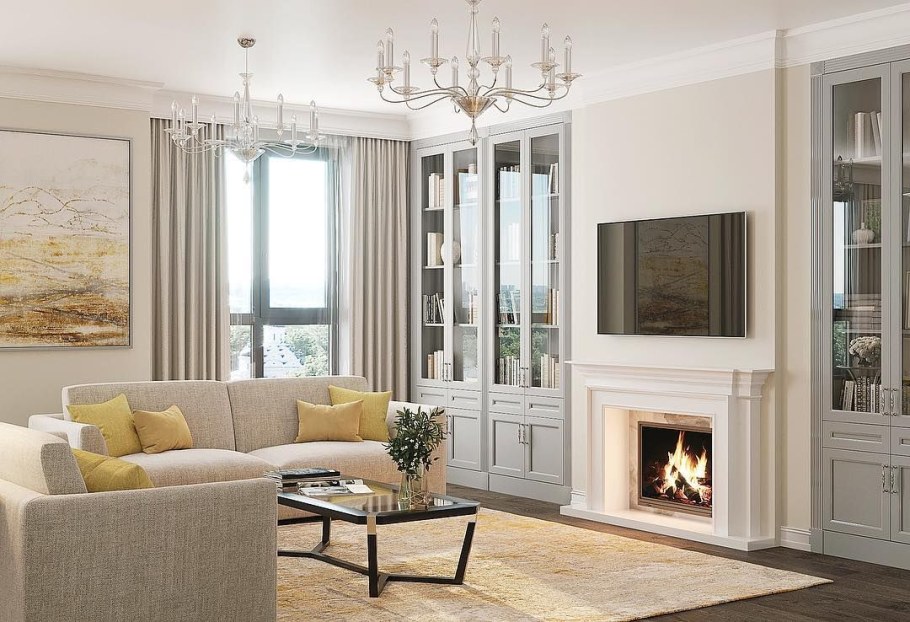 Камин в классическом интерьере