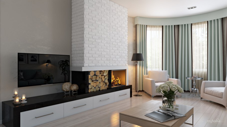 Гостиная с камином в современном стиле