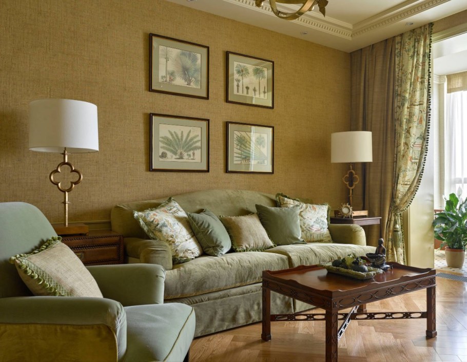 Фисташковые стены в интерьере