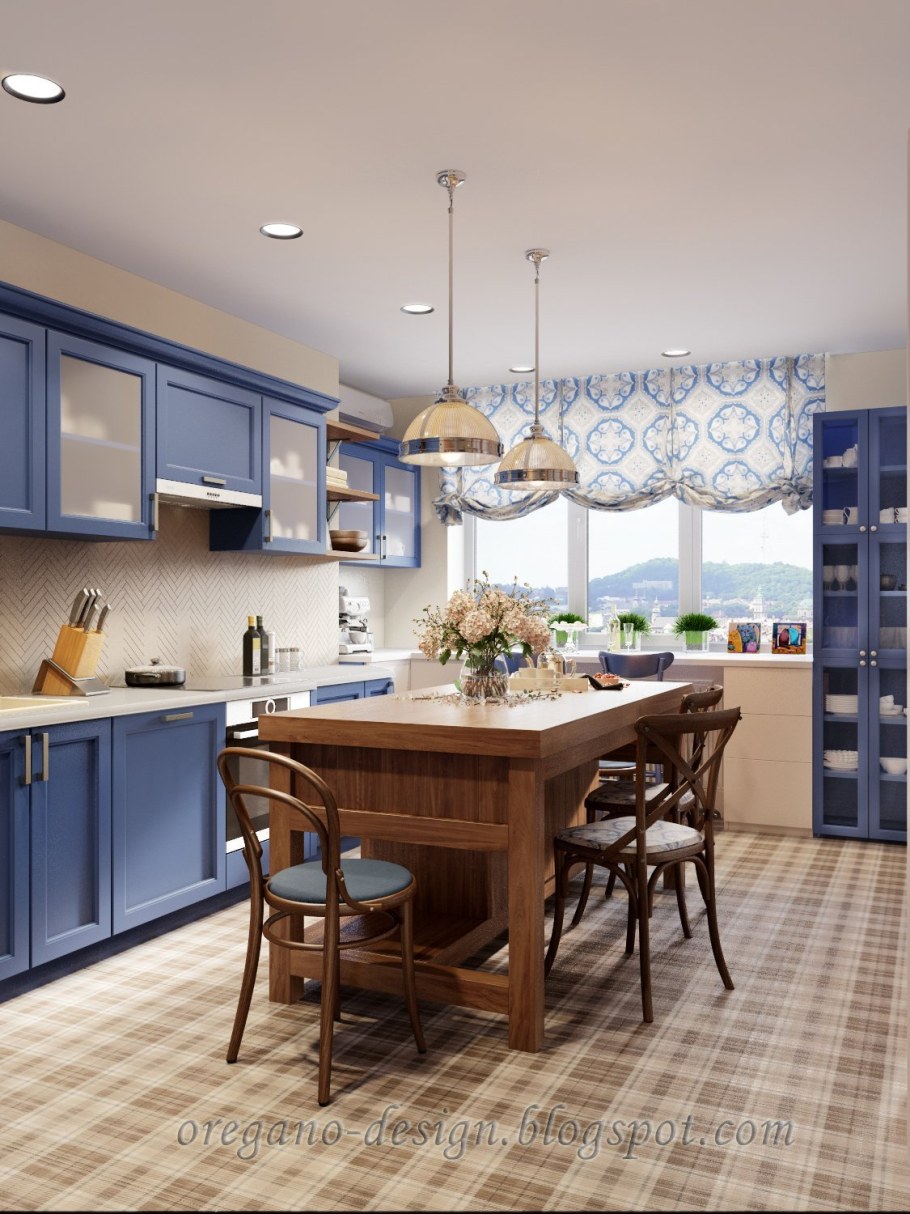 Голубая кухня в интерьере