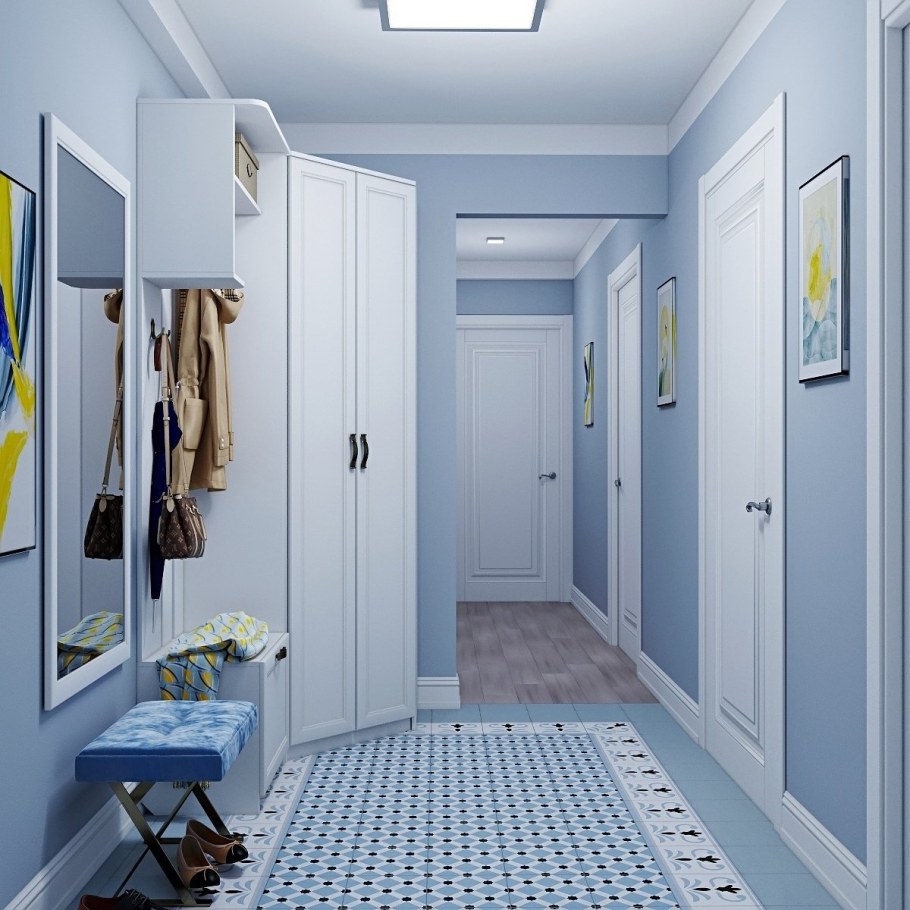 Прихожая в серогооубом цвете