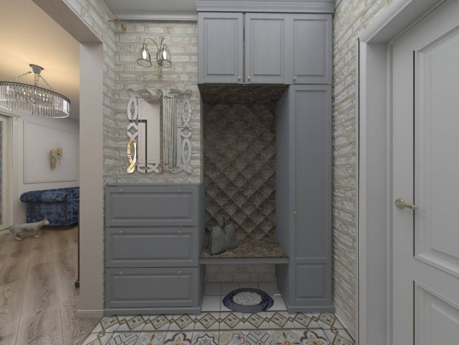 Прихожая бежевая с голубым