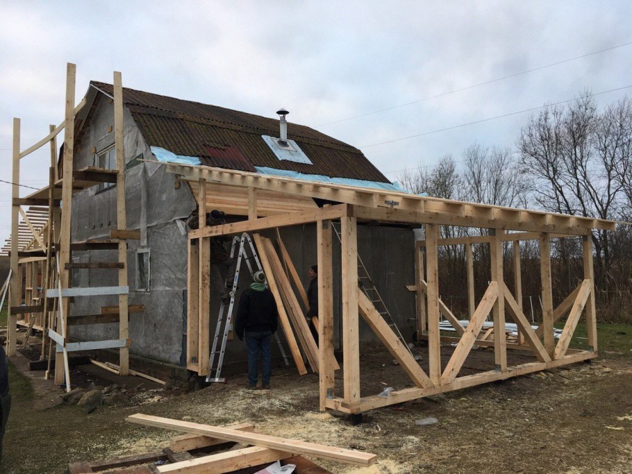 Каркасный гараж пристройка к дому