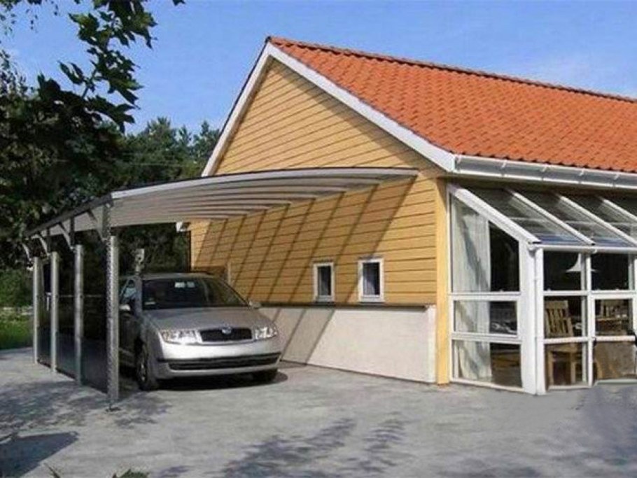 Навес для автомобиля пристроенный к дому