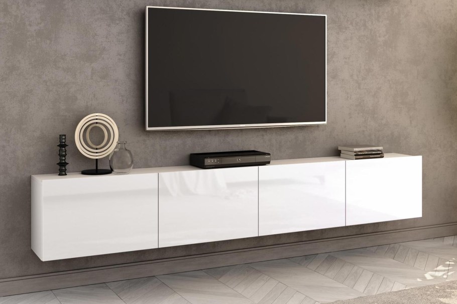 Лия-3 гостиная тумба, белый/белый глянец (Рикко)