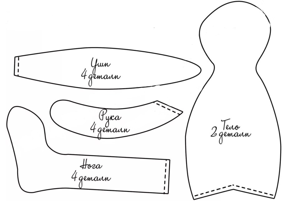 Выкройка зайца Тильда в натуральную величину с длинными ушами