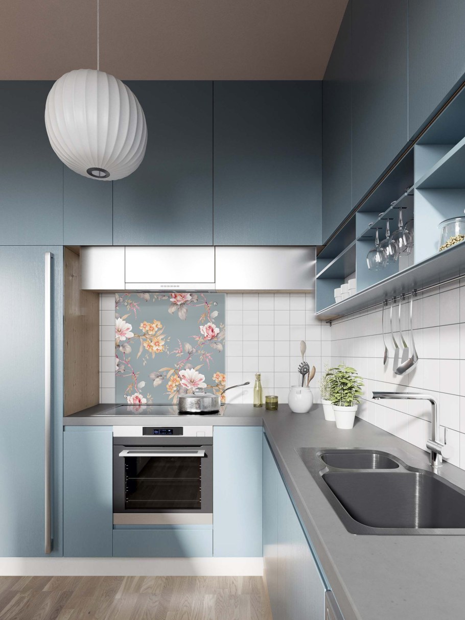 Кухня в серо голубом цвете