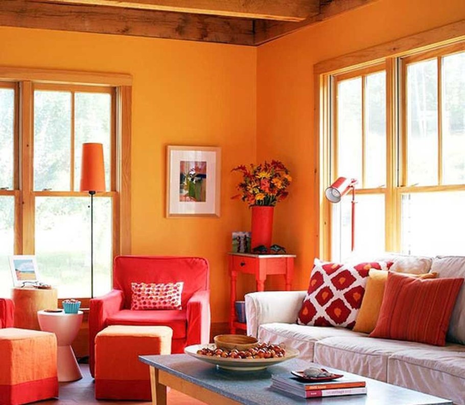 Гостиная в оранжевом цвете