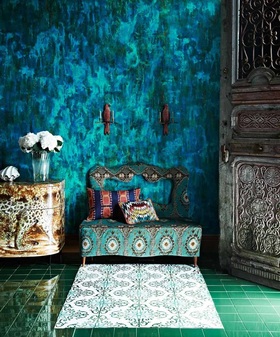 Бирюза с золотом в интерьере