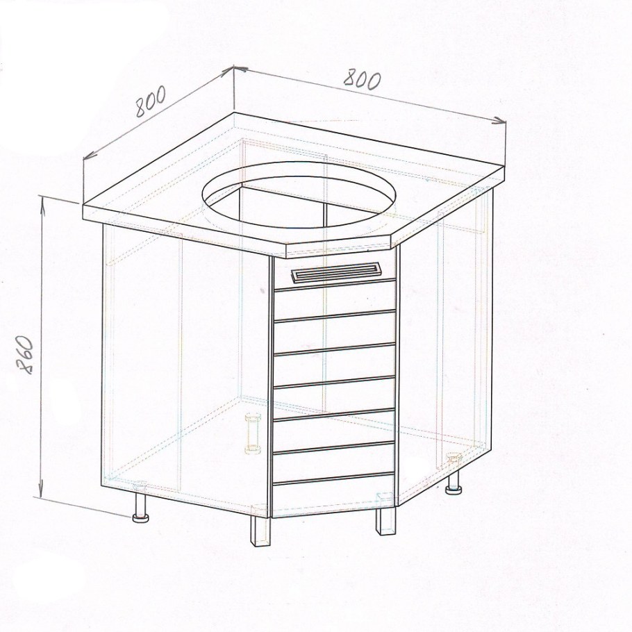 Угловая тумба под мойку 900х900