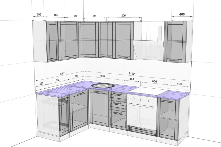 Угловой кухонный модуль чертеж