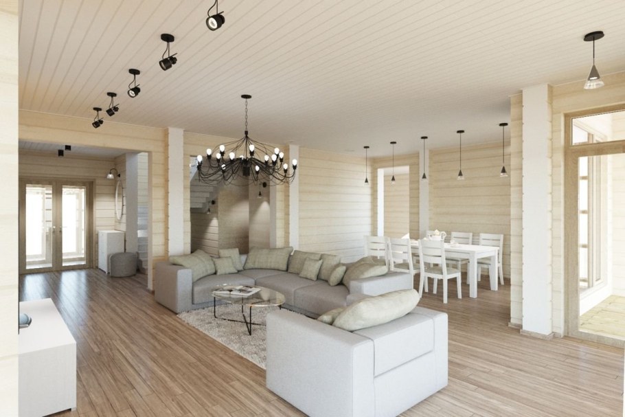 Дом из клееного бруса интерьер белый