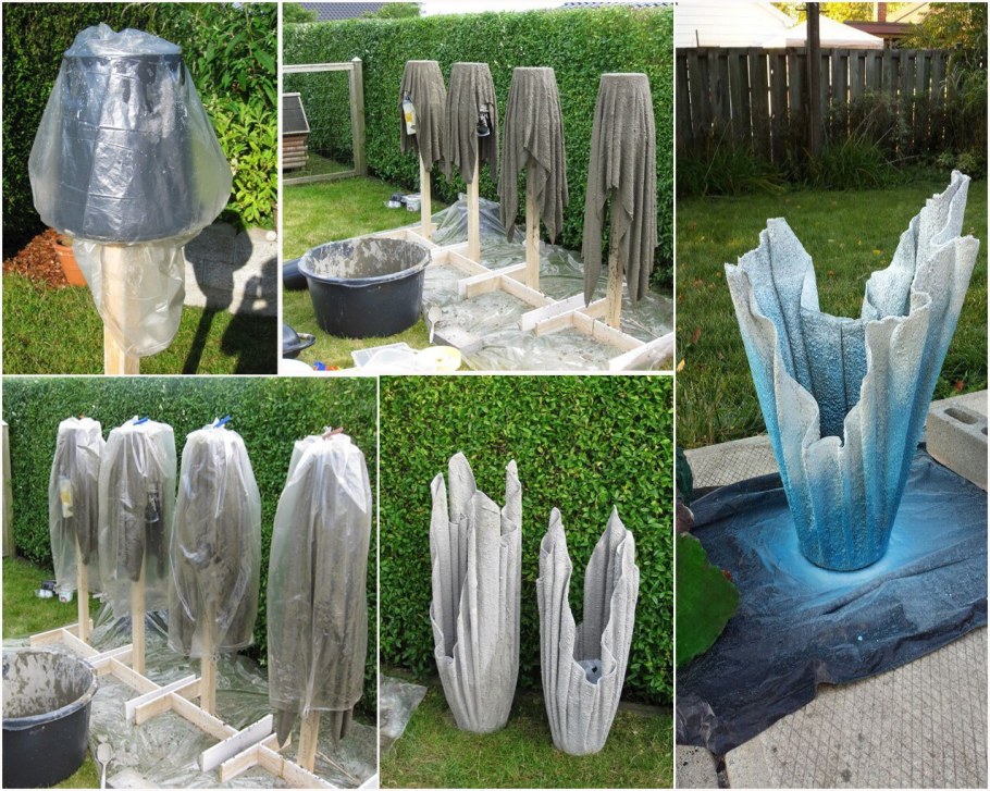 Вазы для сада из цемента и тряпок