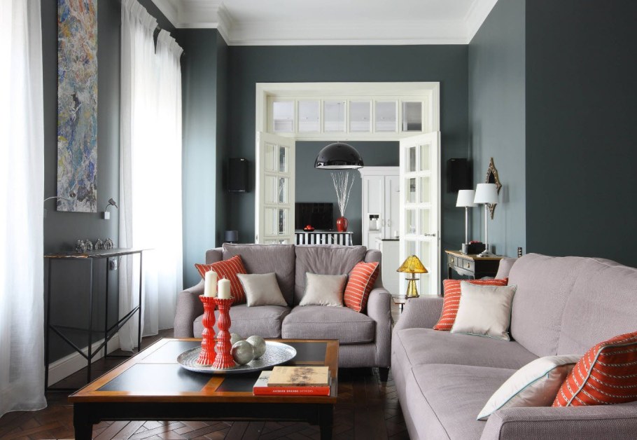 Серый интерьер гостиной