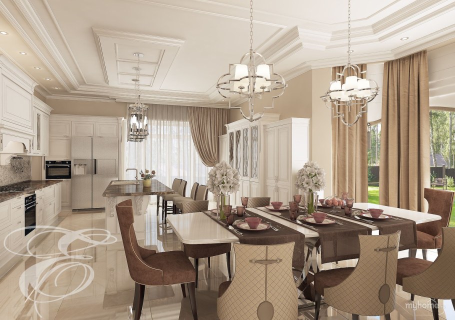 Кухня гостиная столовая с эркером 30 кв м